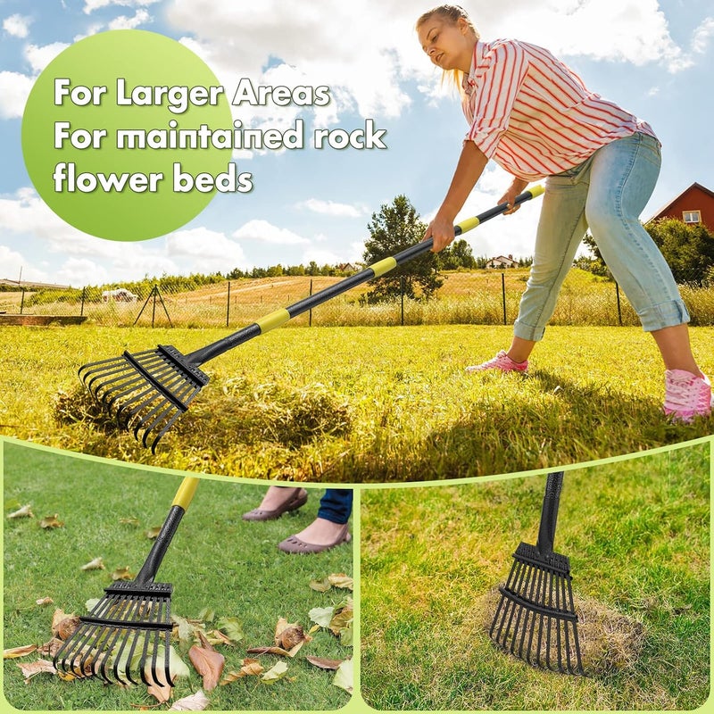 INFLATION Garden Rake for Leaves Sturdy Metal Small Yard Leaf Rakes for Lawns 60” Length 8.5 Inch Width 11 Tines for Women Men Kids Lightweight with Non-Slip Comfortable Smooth Long Handle - Image 4